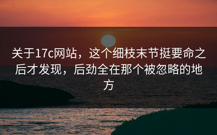 关于17c网站，这个细枝末节挺要命之后才发现，后劲全在那个被忽略的地方